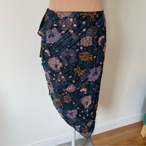 Veronica Beard Hazel Ruched Floral-Print Fil Coupé Silk-Metallic Skirt EUC Sz 4 - Picture 6 of 11